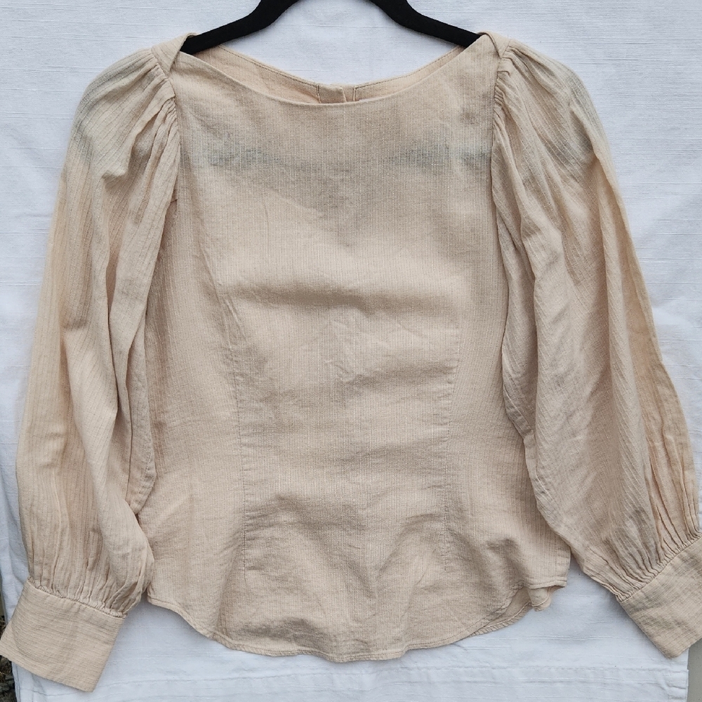KBF Cream Women's Blouse Top Long Sleeves Back Closure Buttons Size S